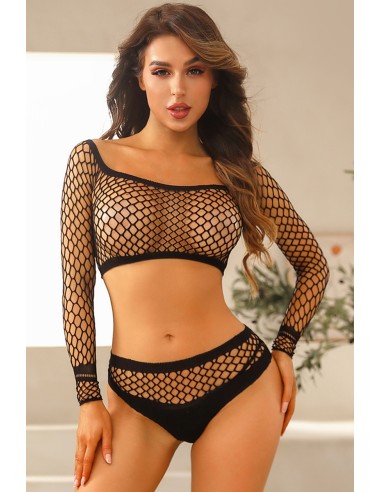 Ensemble lingerie 2 pièces en résille noire - J Lingerie